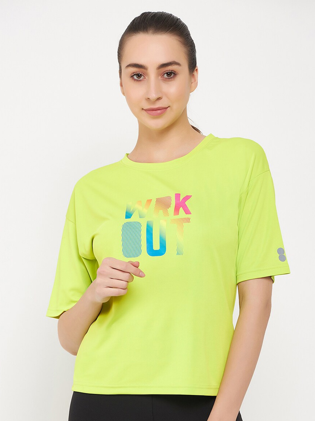 

Clovia Women Typography T-shirt, Fluorescent green