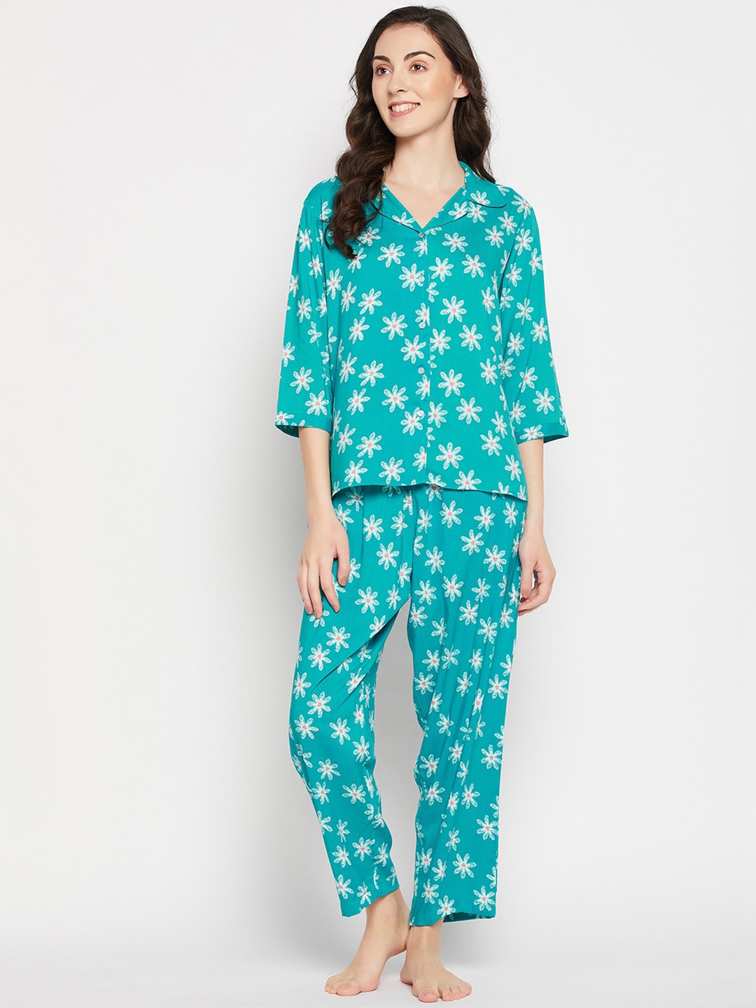 

Clovia Women Printed Night suit, Green