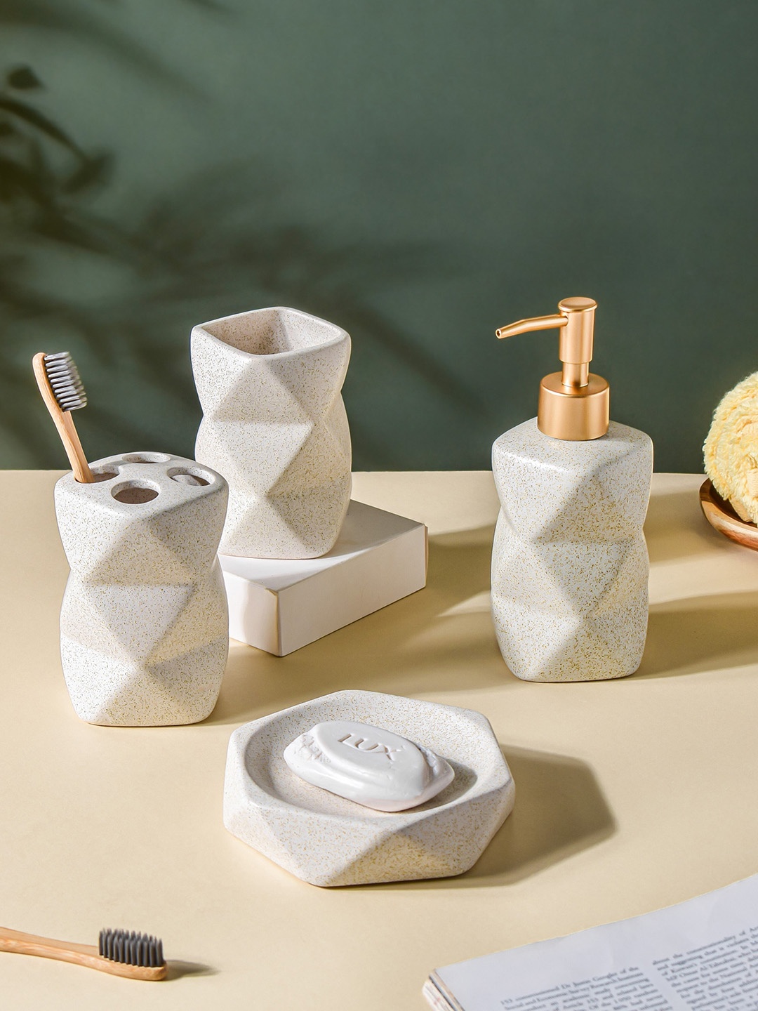 

Nestasia 4 Piece White Textured Ceramic Bathroom Accessory Set