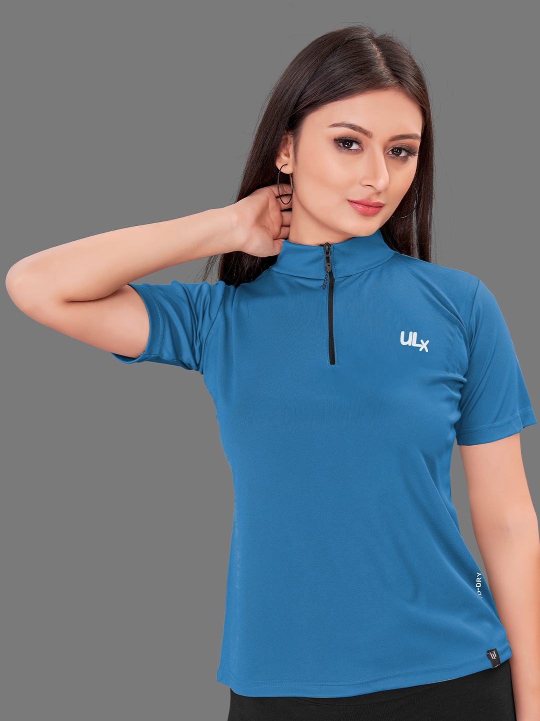 

Urban Luxe Women Rapid Dry High Neck Slim Fit T-shirt, Blue