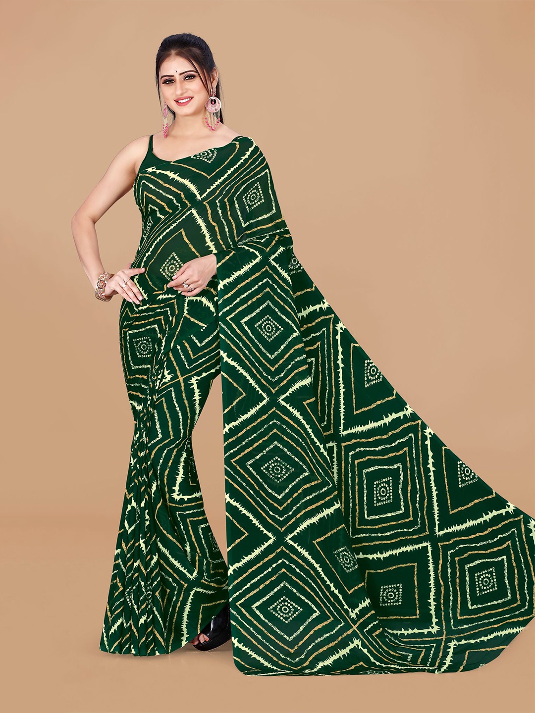 

ANAND SAREES Printed Geometric Pure Georgette Saree, Green