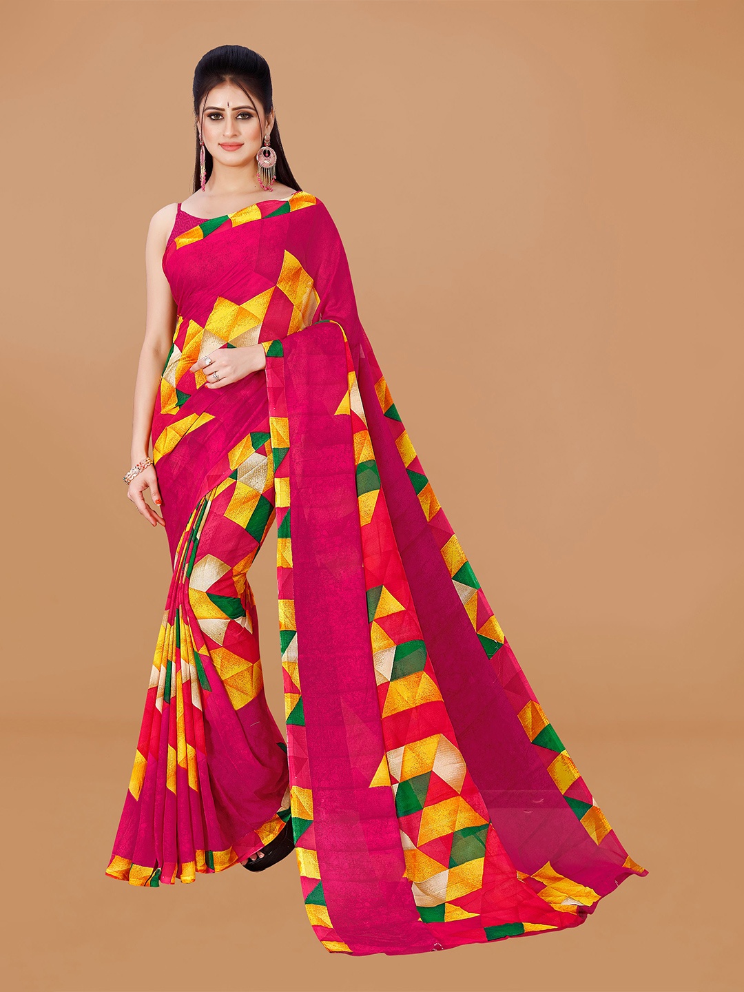 

KALINI Geometric Printed Pure Georgette Saree, Red