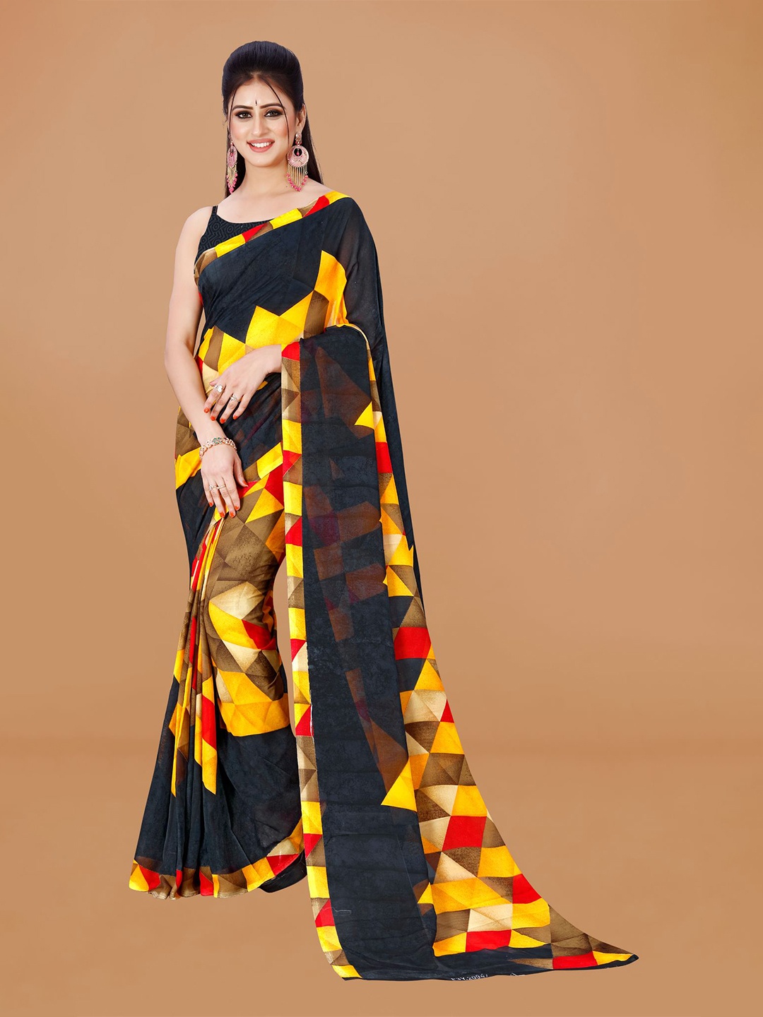 

KALINI Printed Pure Georgette Saree, Black