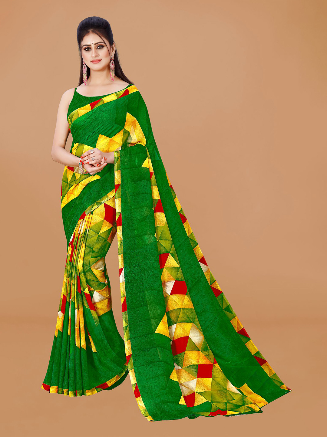 

KALINI Printed Pure Georgette Saree, Green