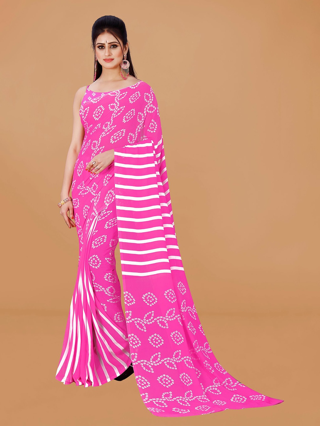 

KALINI Bandhani Printed Pure Georgette Saree, Pink
