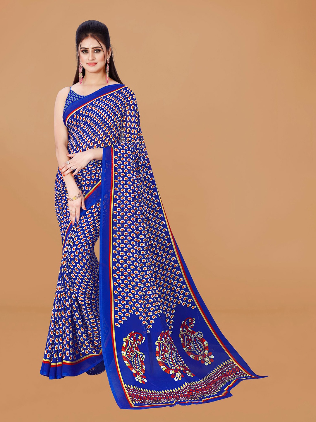 

KALINI Paisley Pure Georgette Saree, Blue
