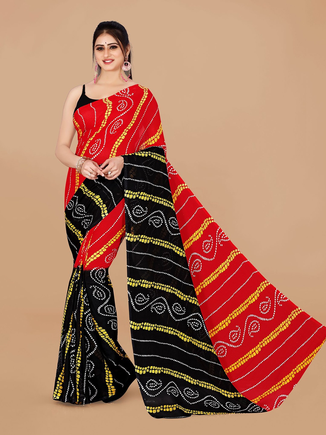 

ANAND SAREES Bandhani Printed Pure Georgette Saree, Red