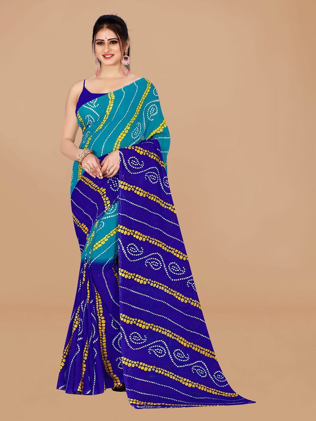 

ANAND SAREES Bandhani Pure Georgette Saree, Blue