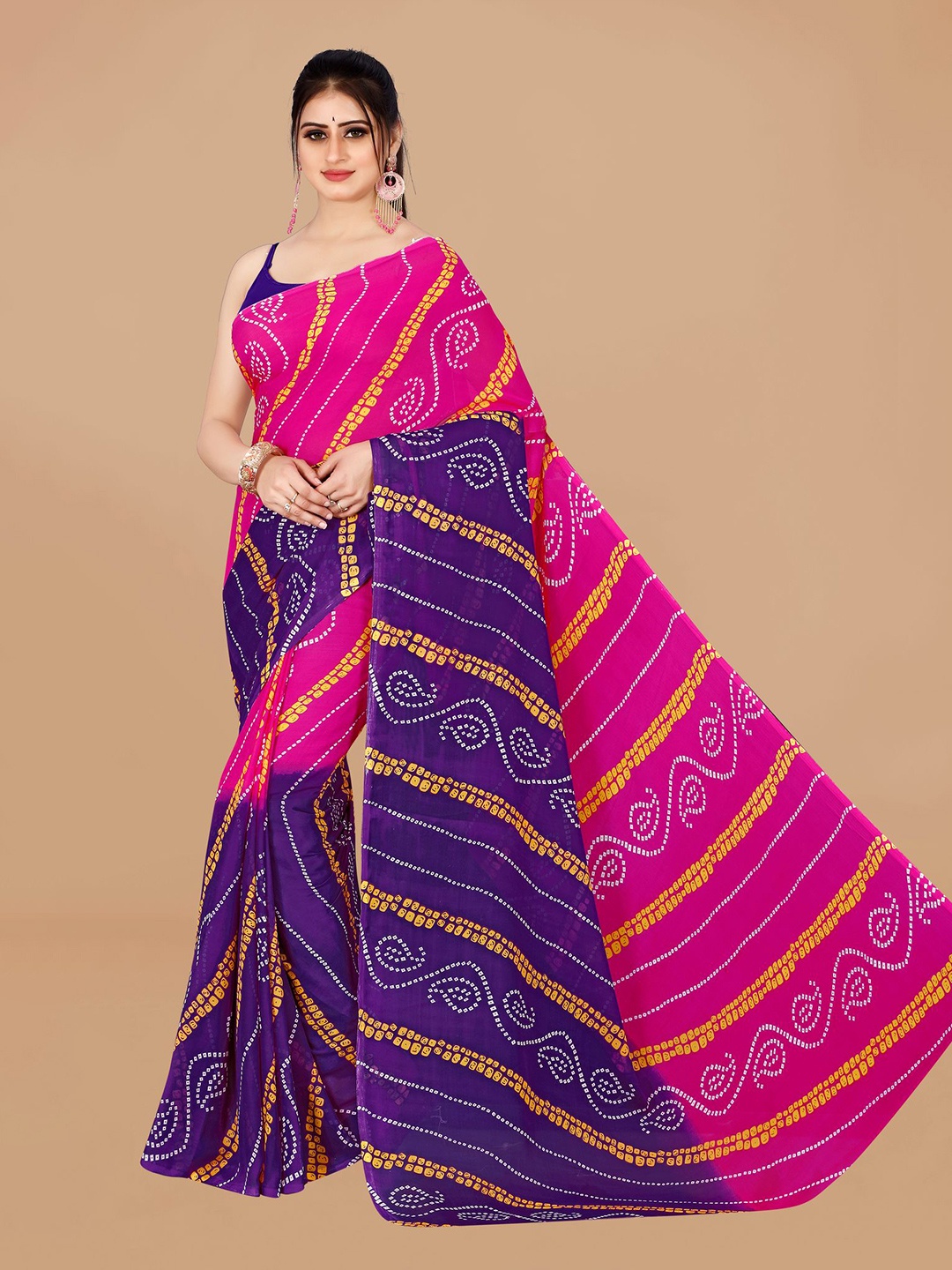 

ANAND SAREES Bandhani Pure Georgette Saree, Pink