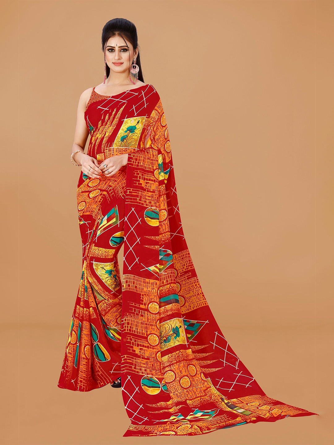 

KALINI Pure Georgette Saree, Red