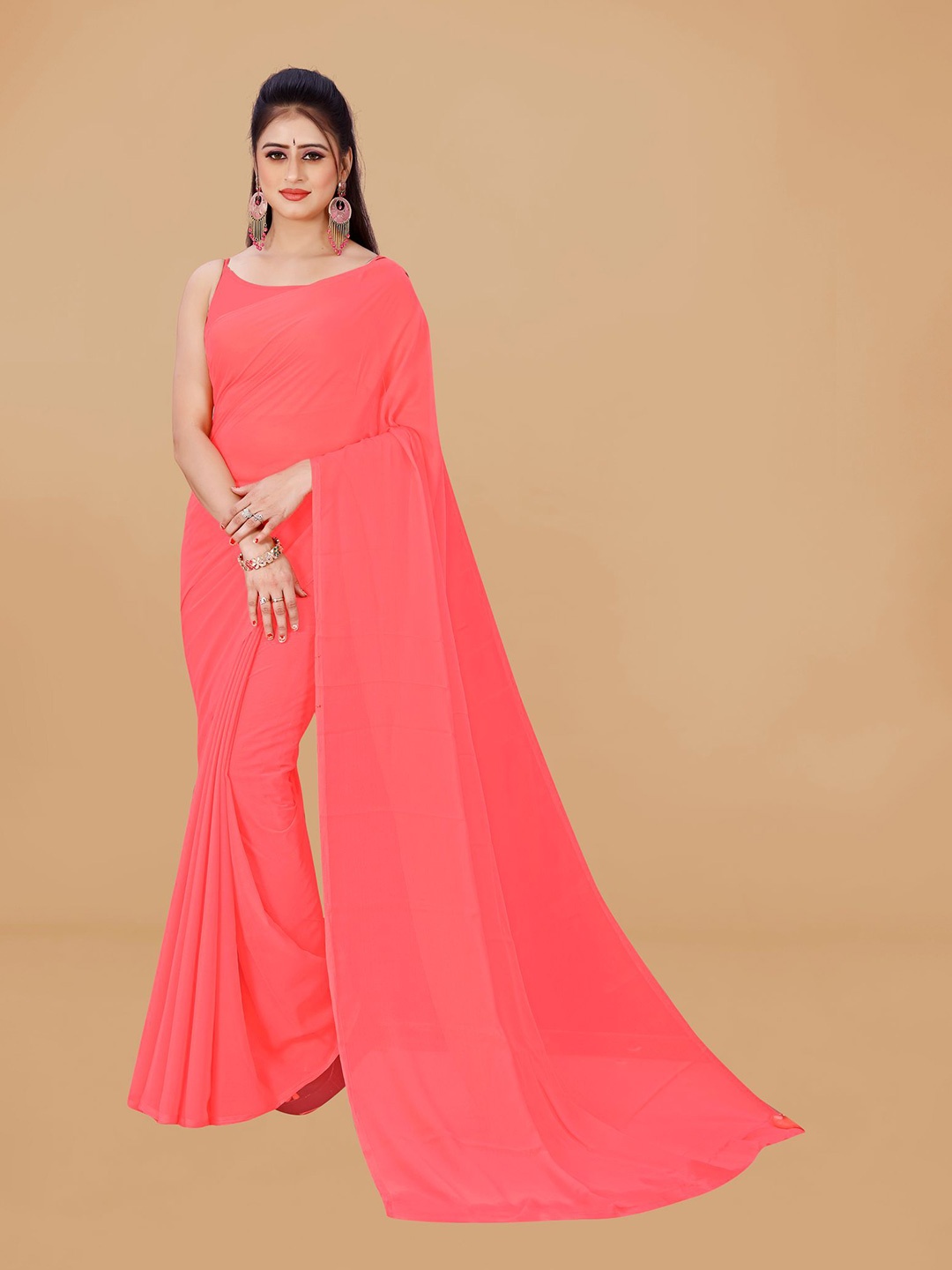 

KALINI Pure Georgette Saree, Peach