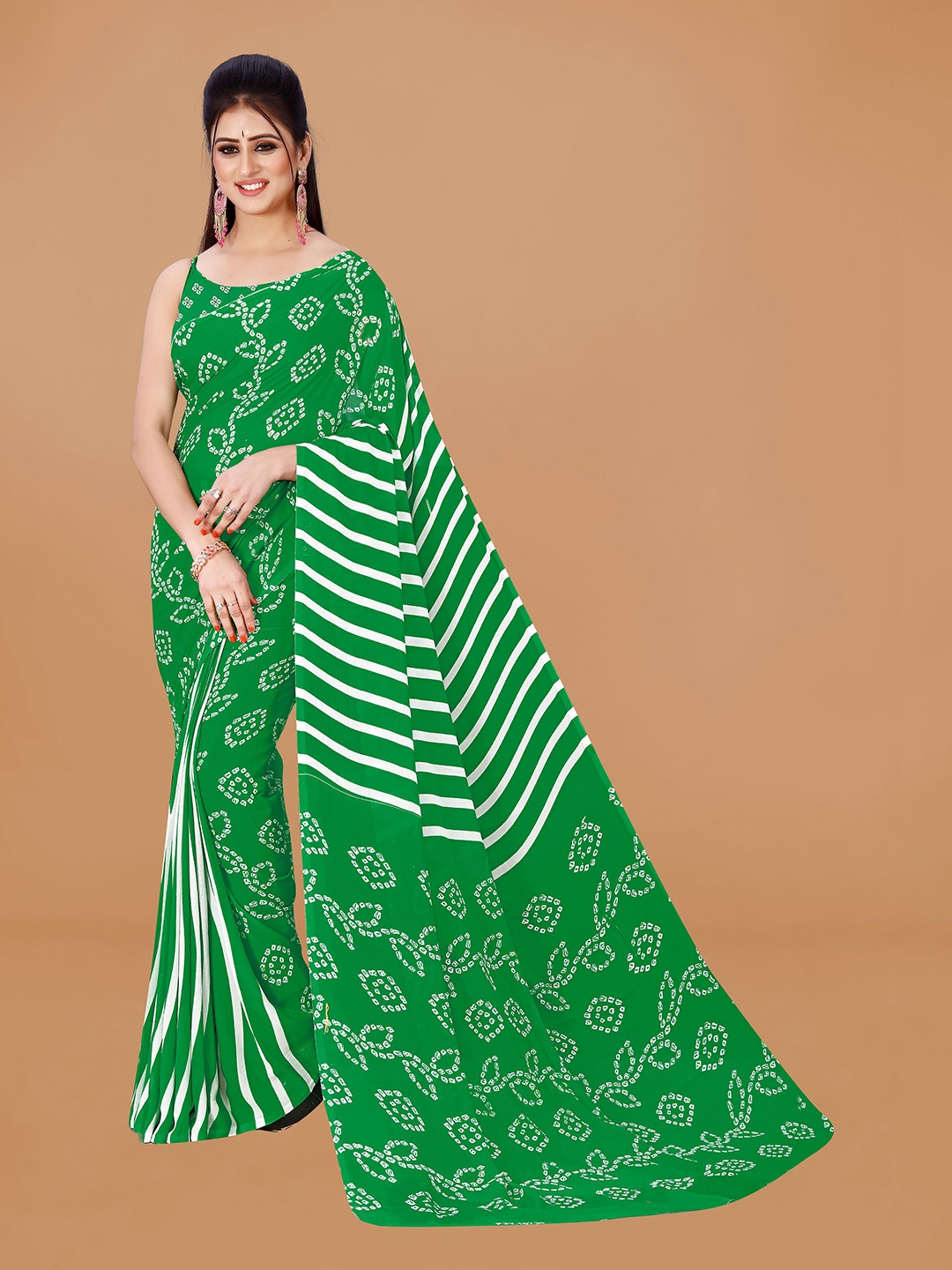 

KALINI Bandhani Pure Georgette Saree, Green