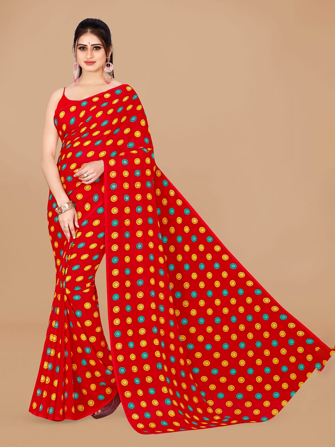 

ANAND SAREES Geometric Printed Pure Georgette Saree, Red