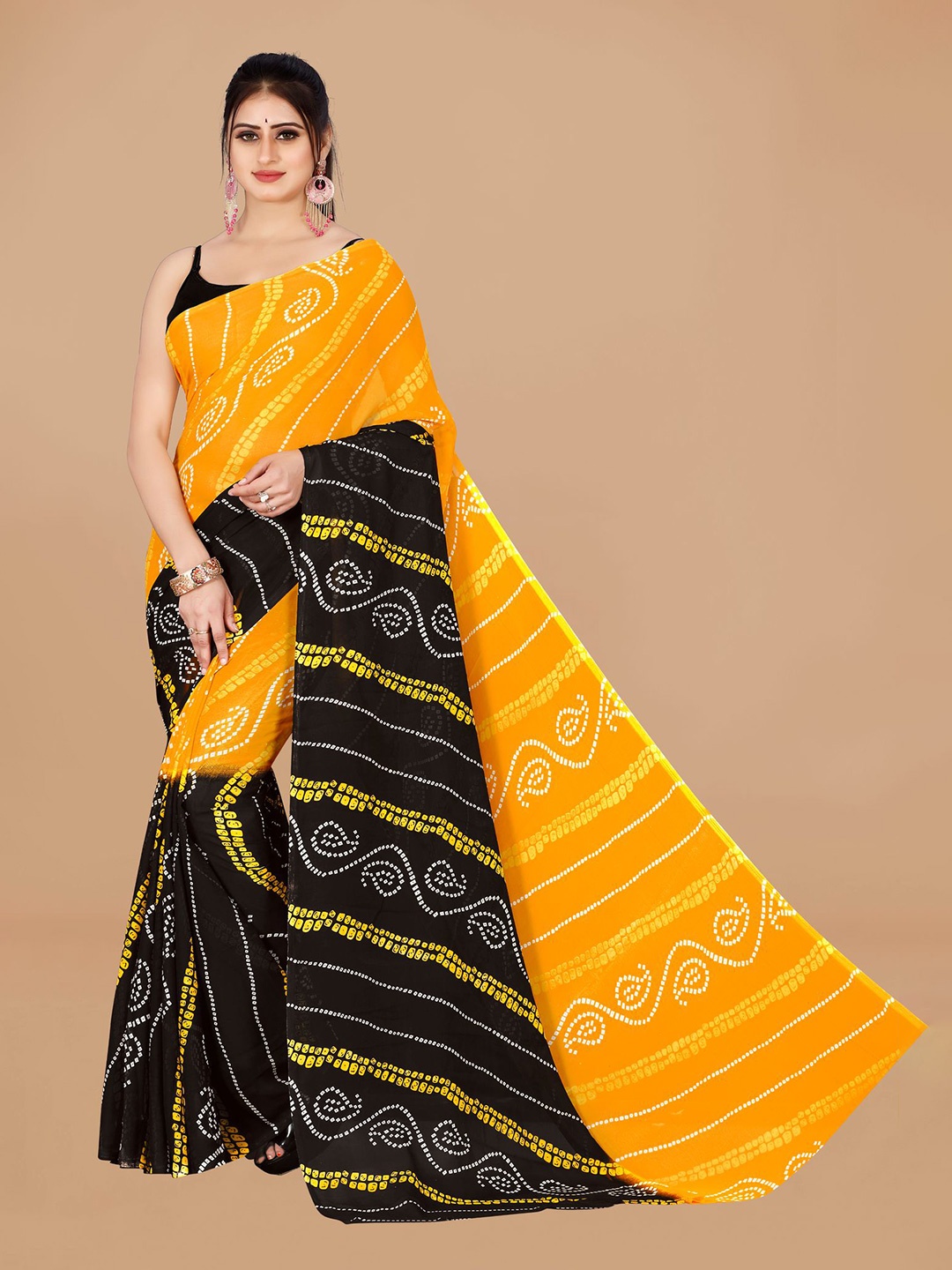 

ANAND SAREES Bandhani Pure Georgette Saree, Yellow
