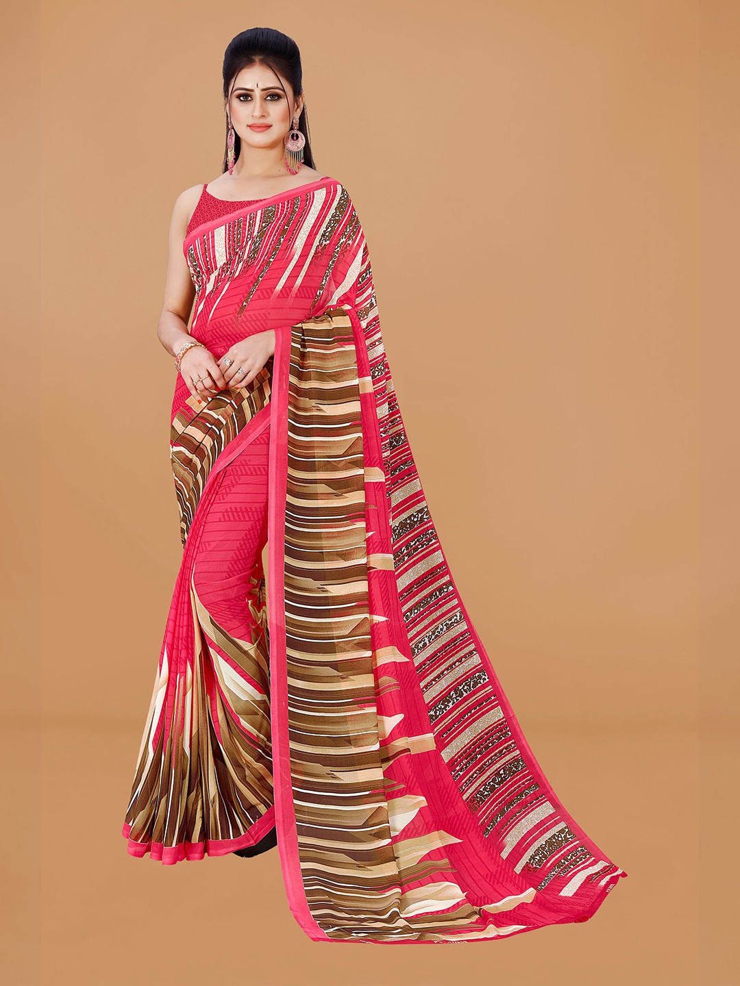

KALINI Pure Georgette Saree, Peach