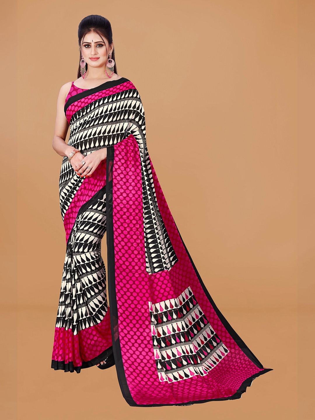 

KALINI Printed Pure Georgette Saree, Pink