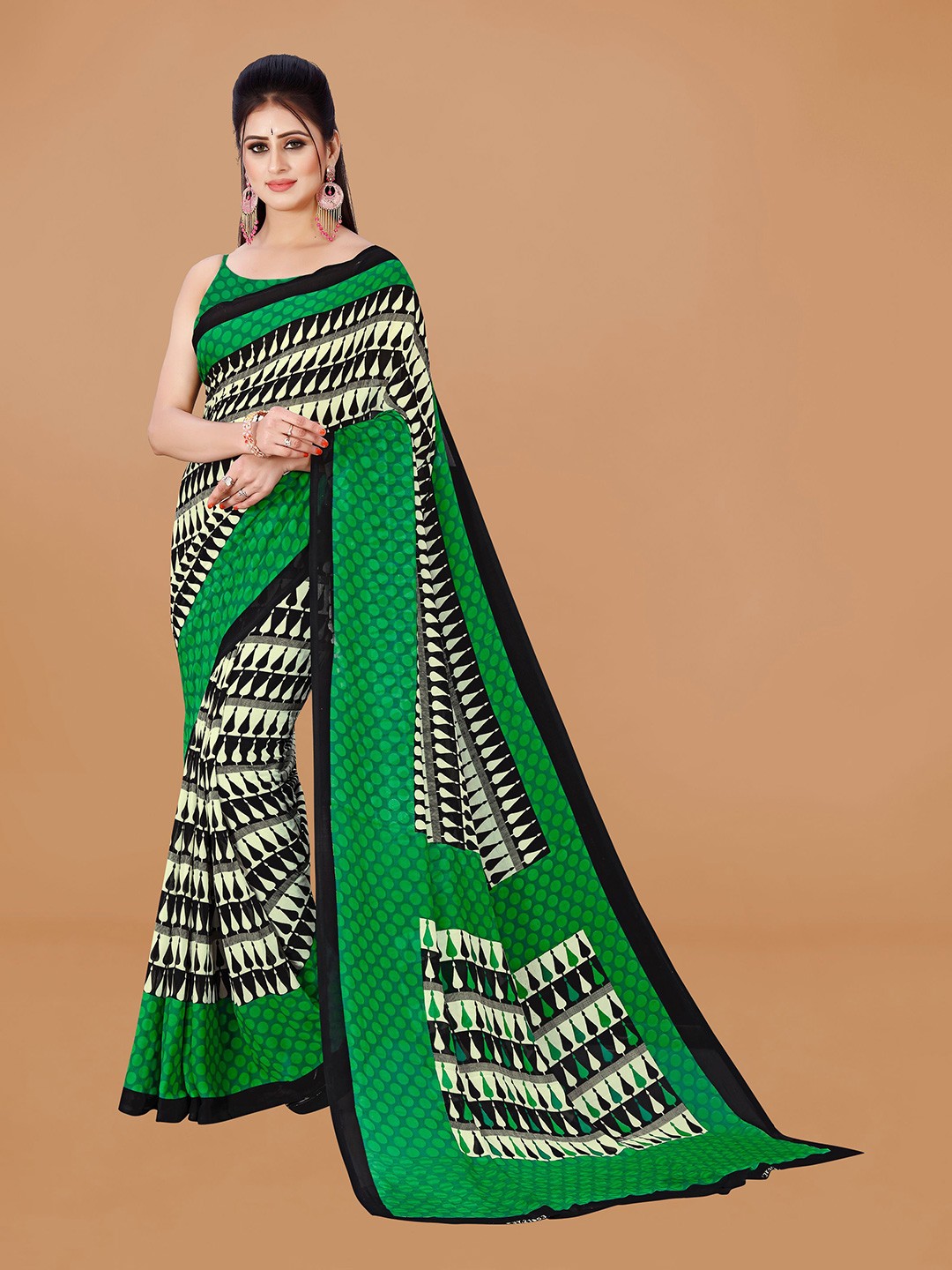 

KALINI Printed Pure Georgette Saree, Green