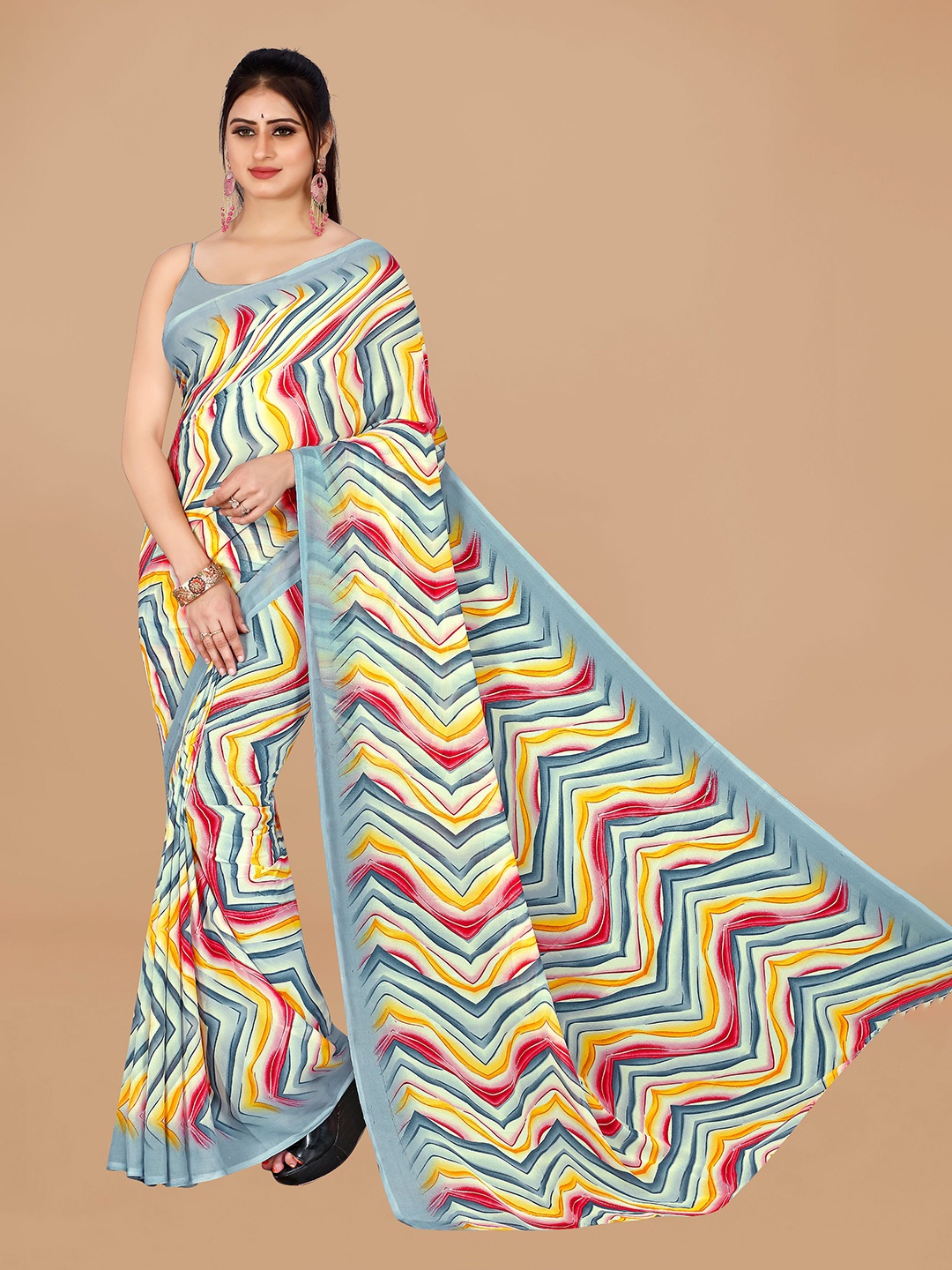 

ANAND SAREES Abstract Printed Pure Georgette Saree, Grey
