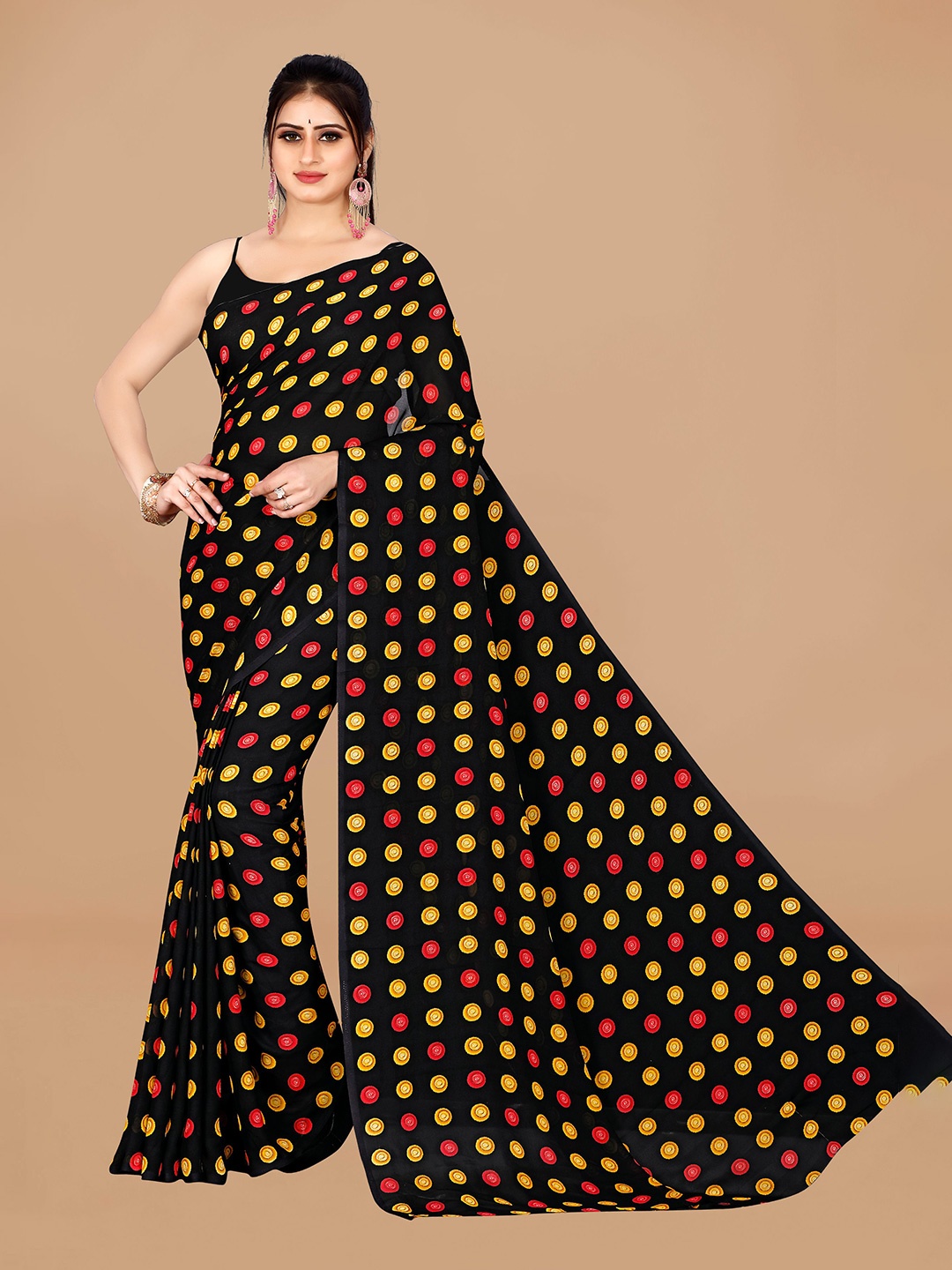 

ANAND SAREES Pure Georgette Saree, Black