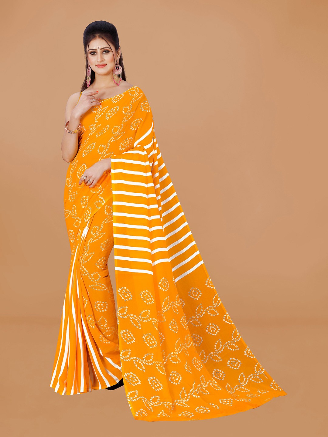 

KALINI Bandhani Printed Pure Georgette Saree, Yellow