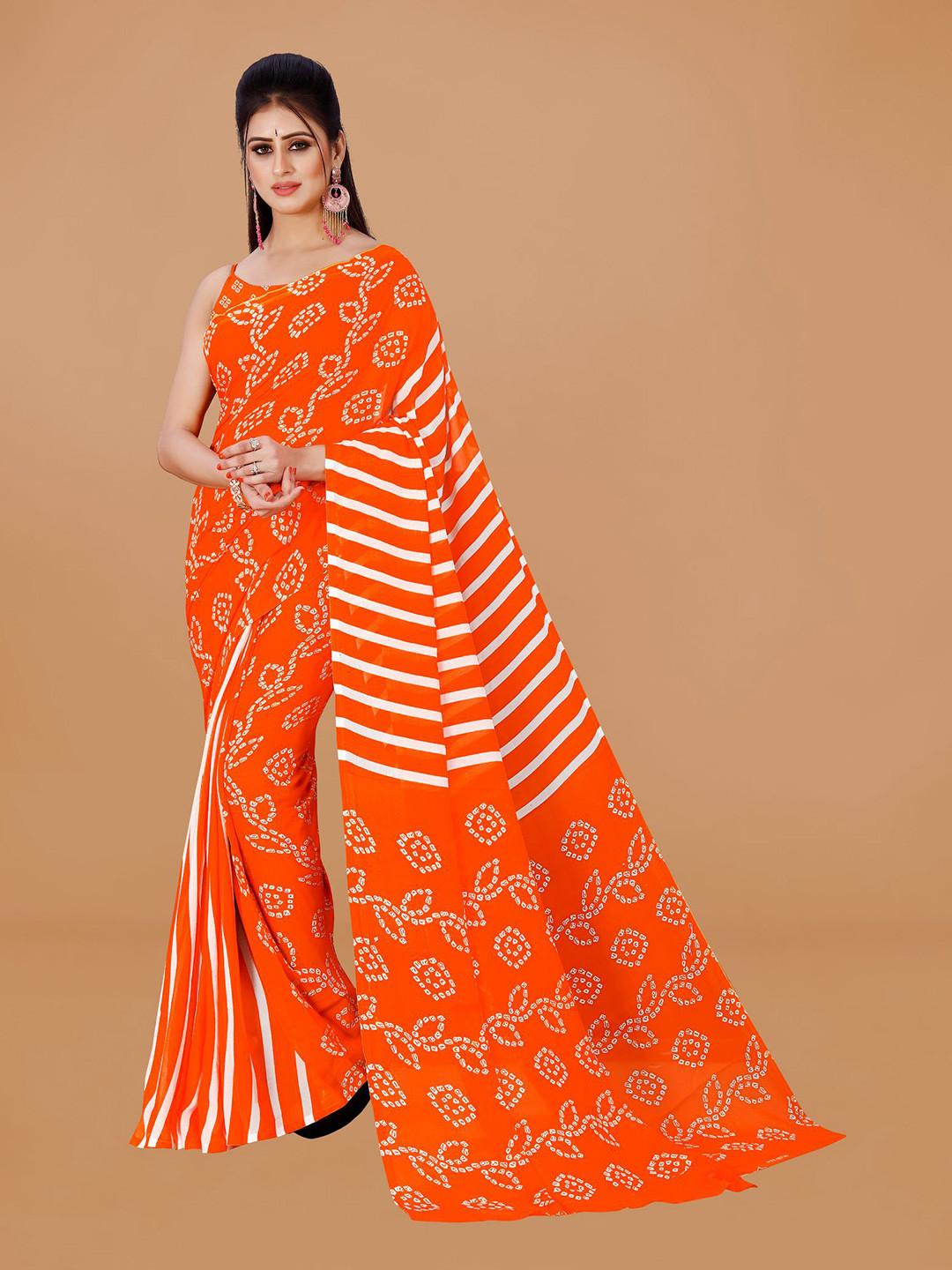 

KALINI Bandhani Pure Georgette Saree, Orange
