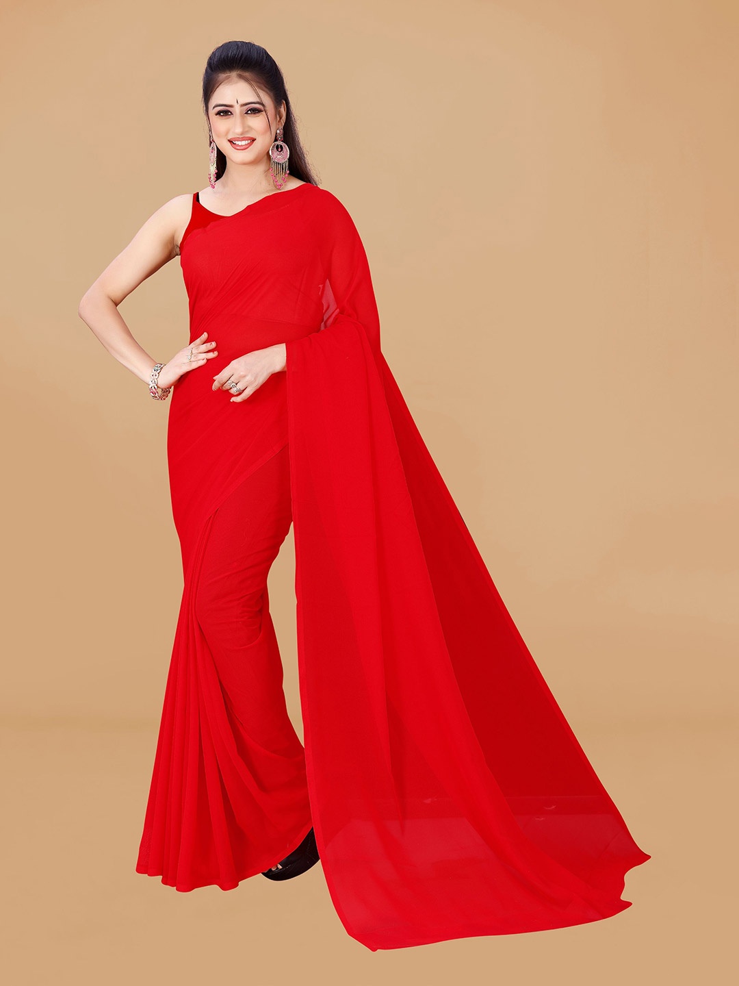 

ANAND SAREES Pure Georgette Saree, Red
