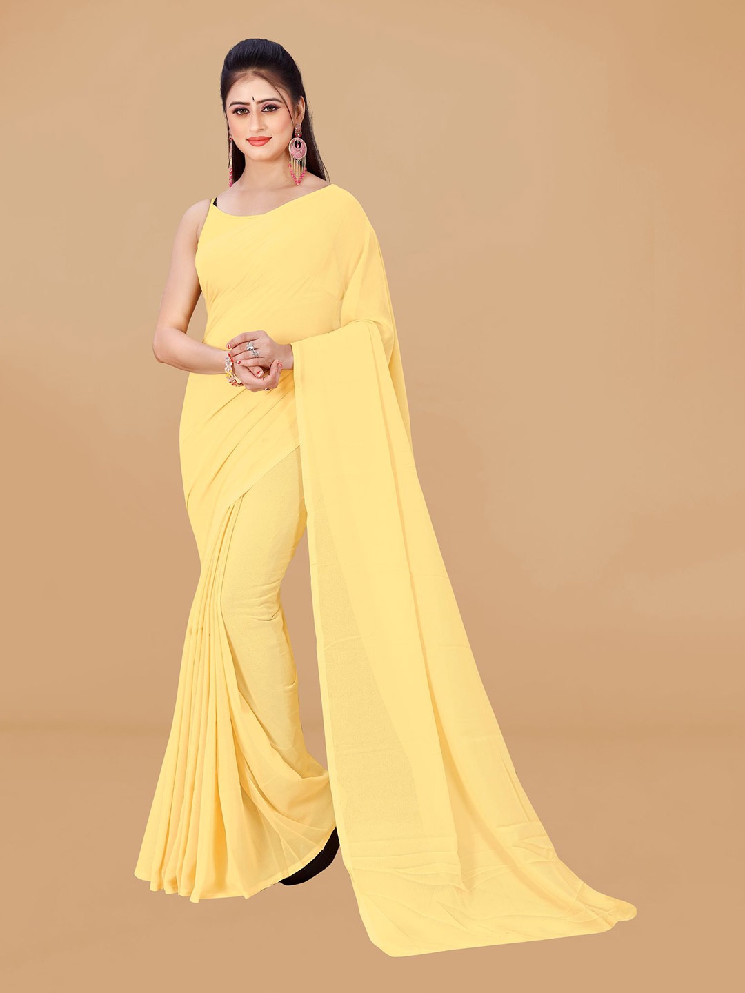 

ANAND SAREES Pure Georgette Saree, Yellow