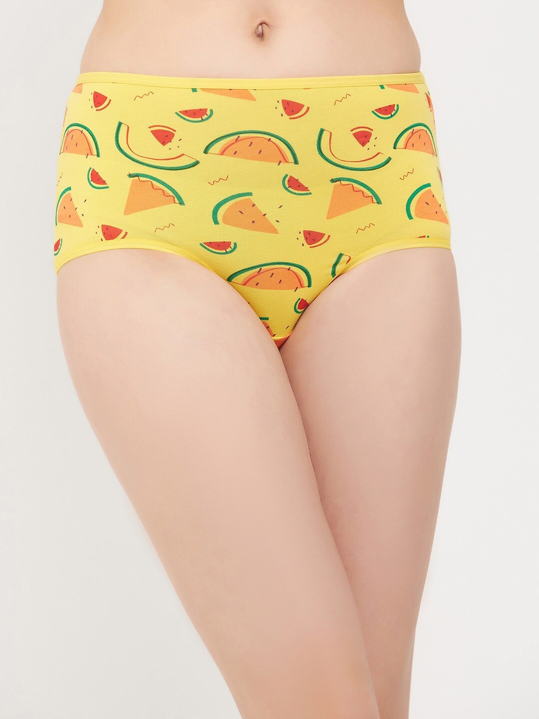 

Clovia Women Tutty Fruity Printed High-Rise Cotton Hipster Briefs, Yellow