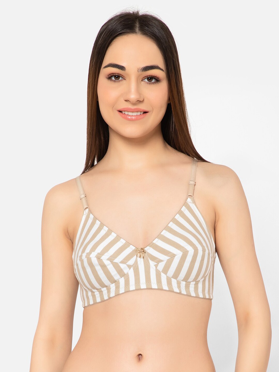 

Clovia Striped Non-Padded Cotton Bra, White