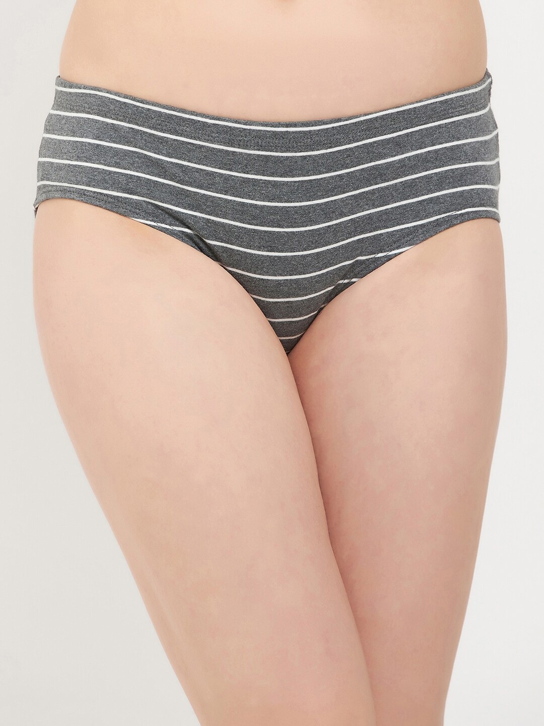 

Clovia Women Striped Mid Waist Pure Cotton Hipster Briefs, Grey