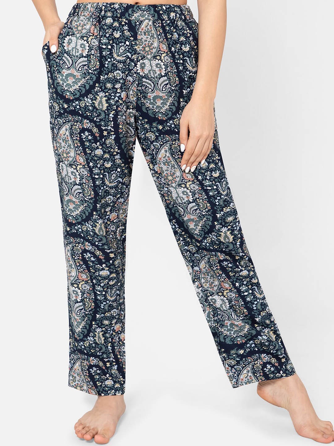 

Clovia Women Paisley Printed Lounge Pants, Blue