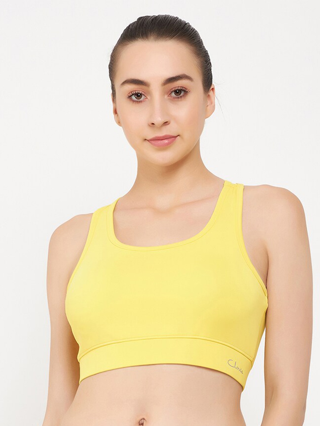 

Clovia Medium Impact Padded Racerback Rapid-Dry Sports Bra, Yellow