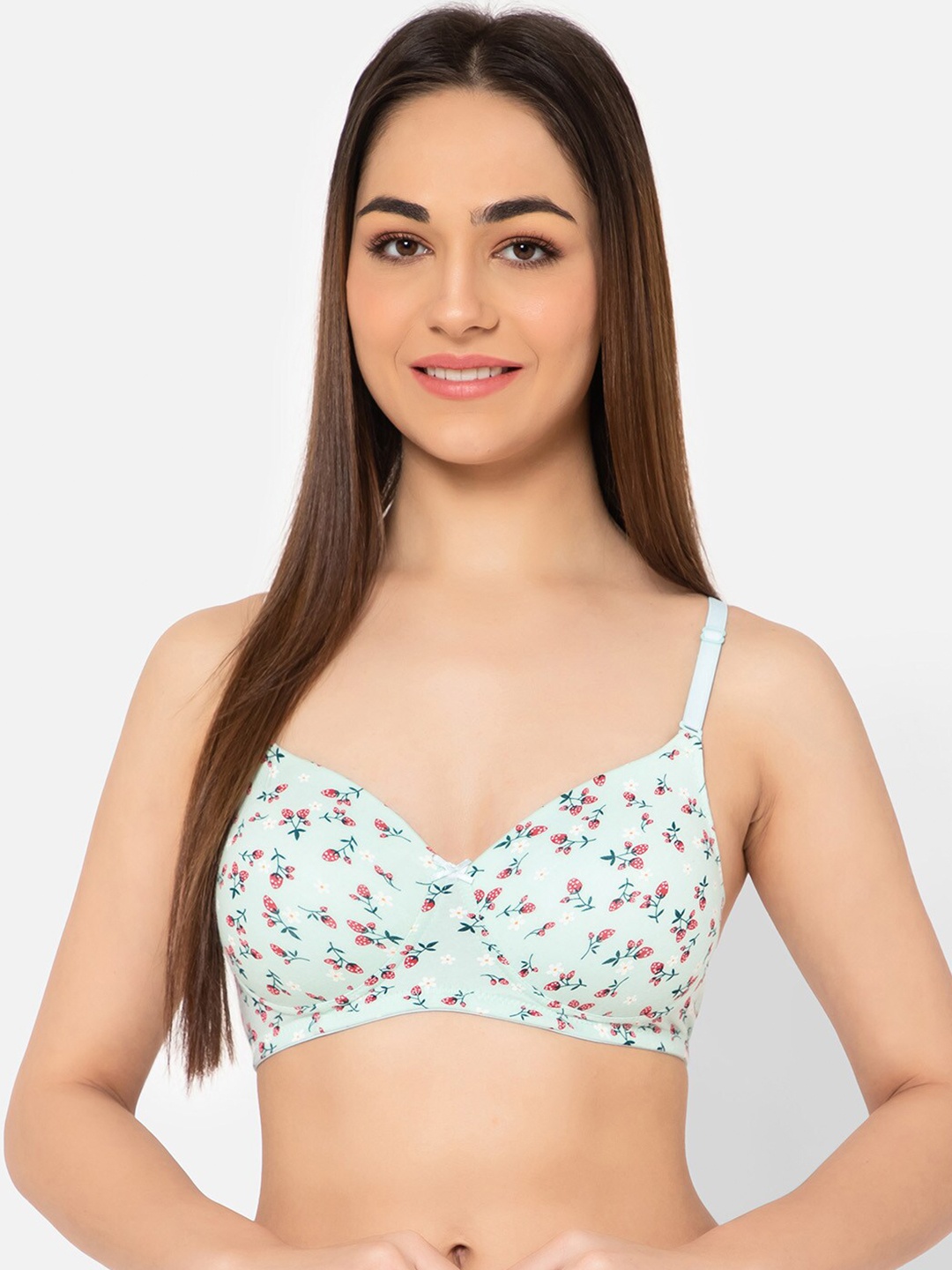 

Clovia Floral Bra Lightly Padded Multiway Cotton T-shirt Bra, Blue