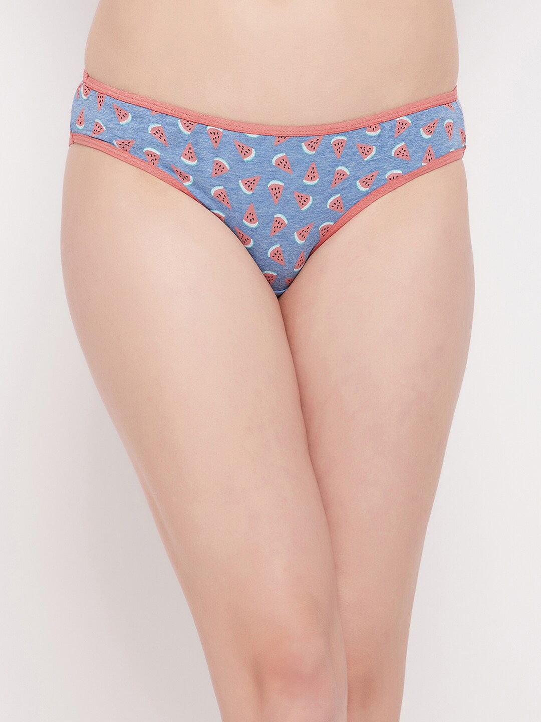 

Clovia Mid Waist Melon Print Cotton Bikini Brief PN3465M03XXL, Blue