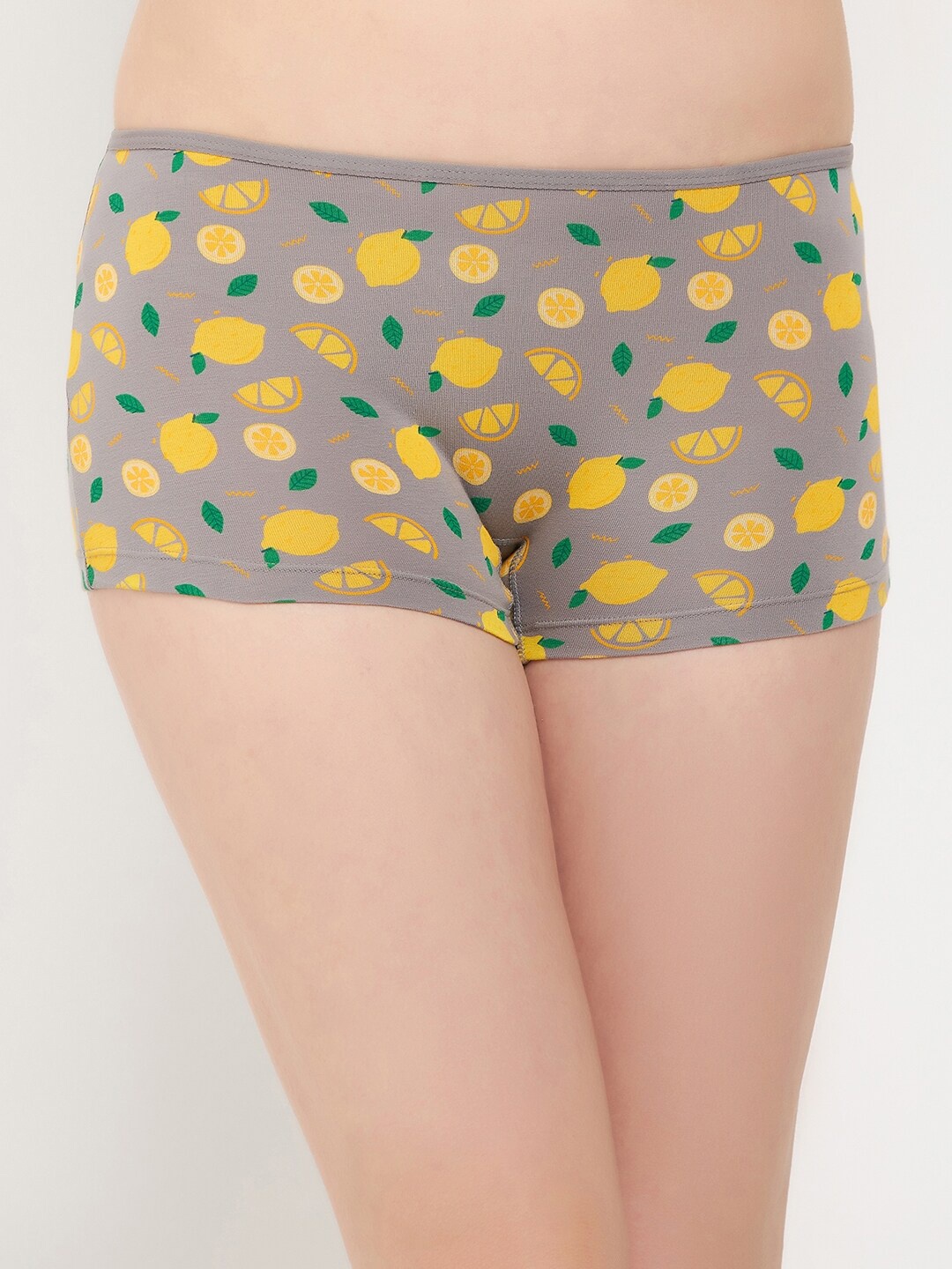 

Clovia Mid Waist Fruit Print Cotton Boyshorts PN3522A05S, Grey