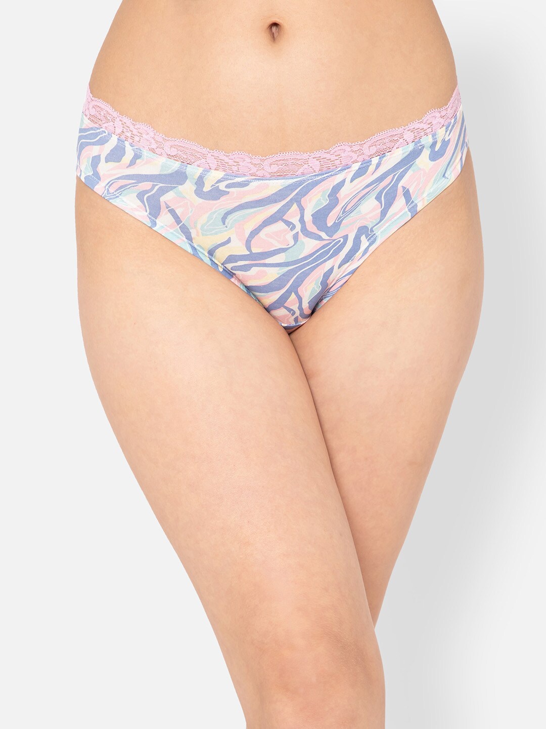 

Clovia Low Waist Abstract Print Lace Waist Cotton Bikini Briefs PN3512E193XL, Blue