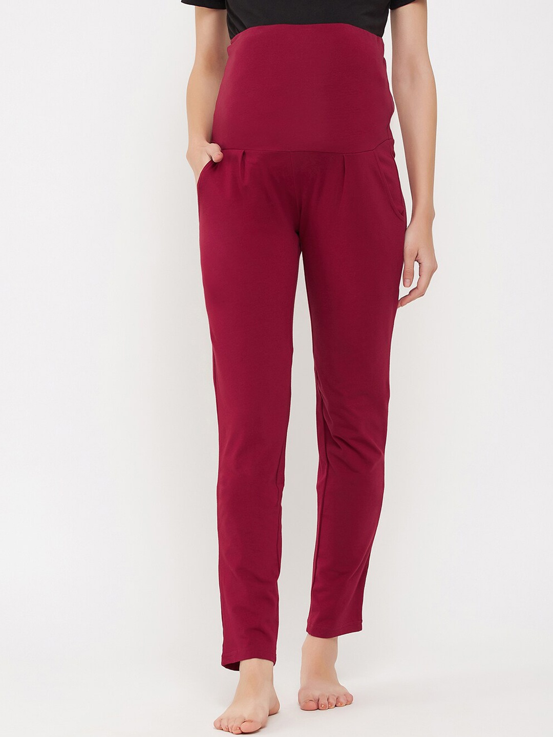 

Clovia Women Chic Basic Pure Cotton Maternity Lounge Pants, Maroon