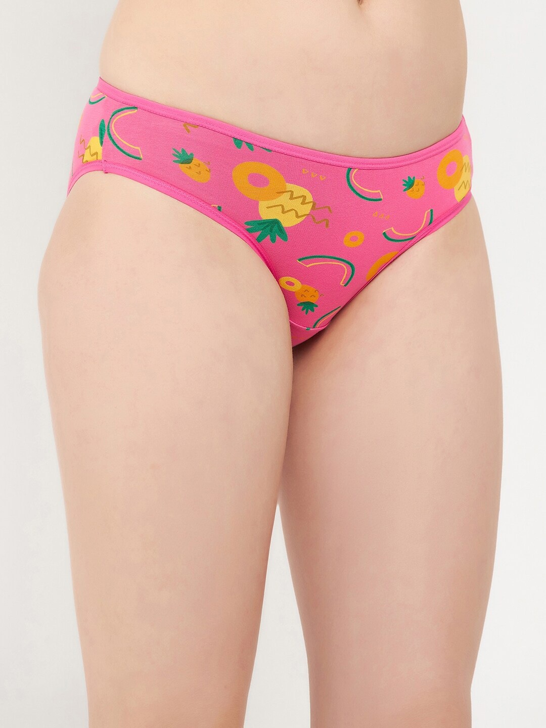 Clovia Low Waist Fruit Print Cotton Bikini Briefs PN2568A14S, Pink