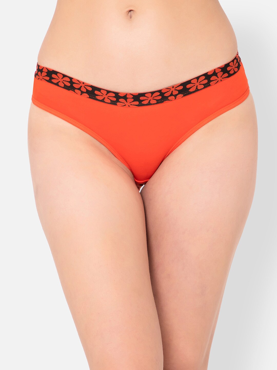 

Clovia Women Low Waist Floral Print Waistband Cotton Bikini Briefs PN2027P163XL, Orange