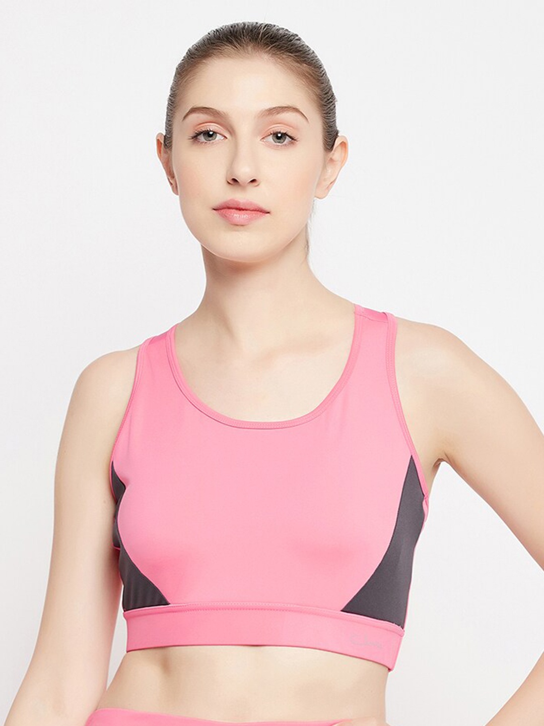 

Clovia Colourblocked Bra Lightly Padded Racerback Rapid-Dry Sports Bra, Pink