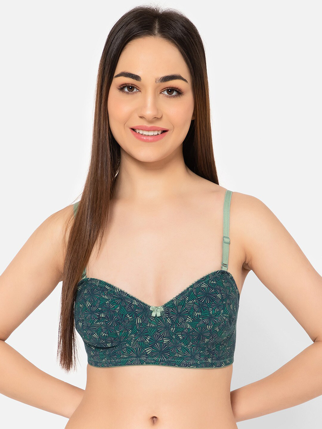 

Clovia Floral Non-Padded Multiway Cotton Balconette Bra, Green