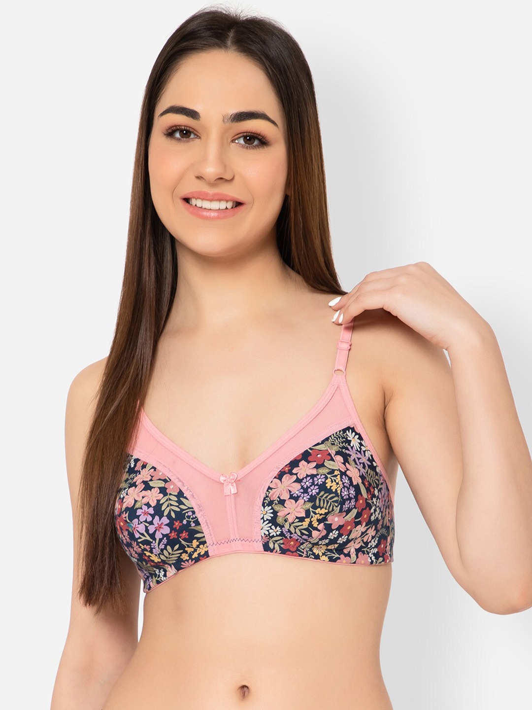 

Clovia Non-Padded Floral Cotton Bra, Pink
