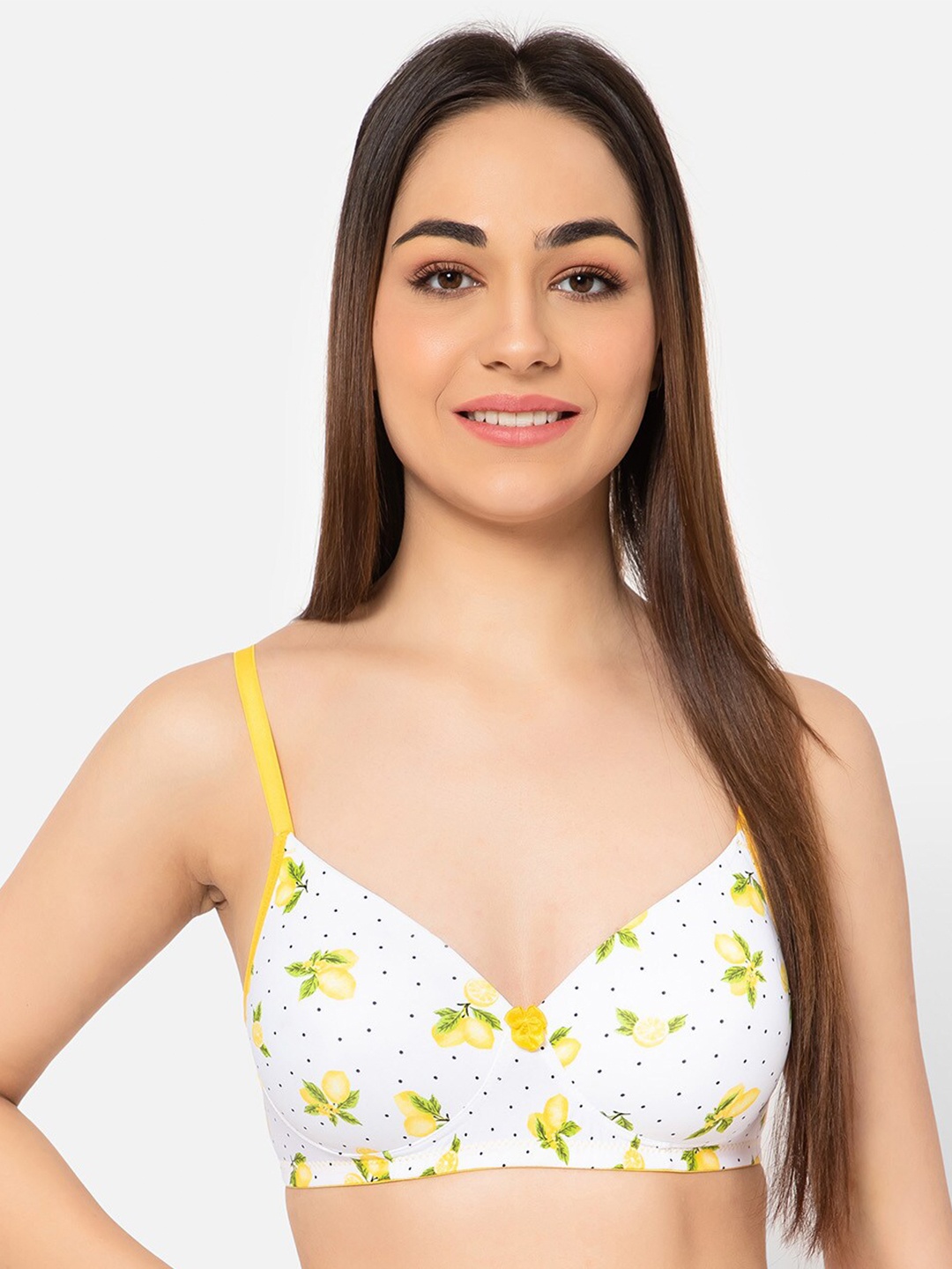 

Clovia Lemon Printed Padded Non-Wired Full Cup T-shirt Bra BR2393E1832E, White