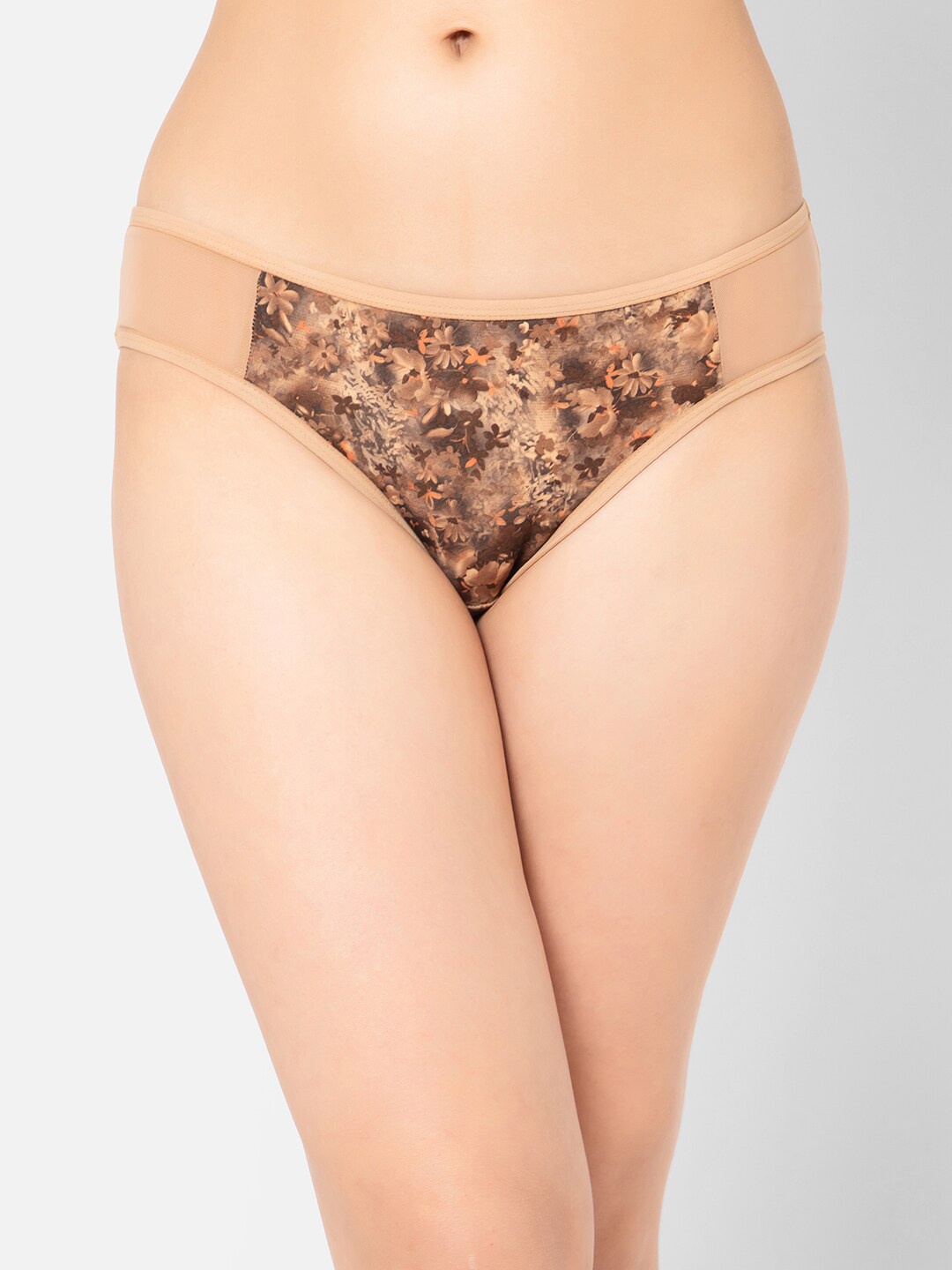 

Clovia Low Waist Floral Print Bikini Breifs, Beige