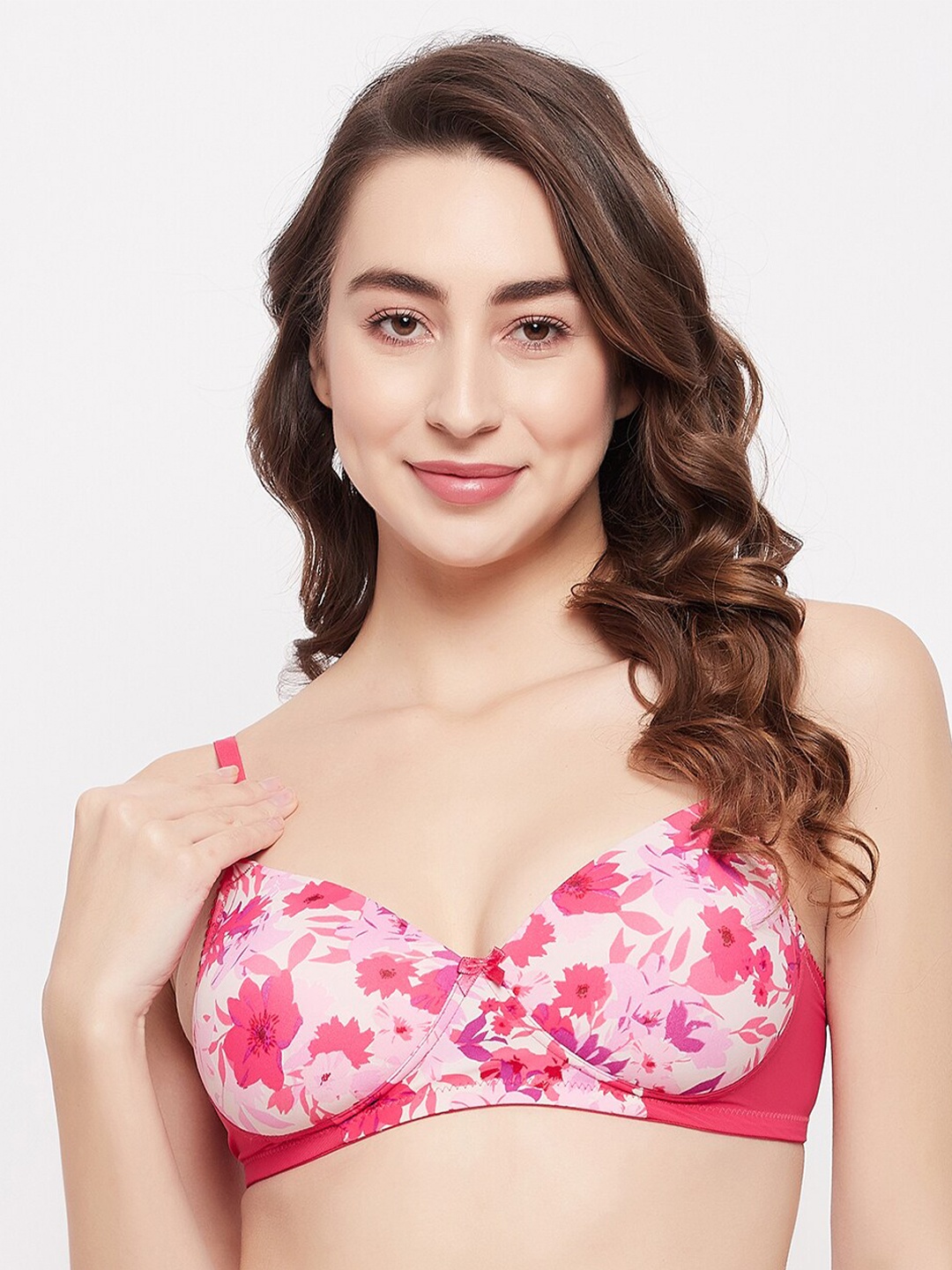 

Clovia Padded Non-Wired Full Cup Floral Print T-shirt Bra, Pink