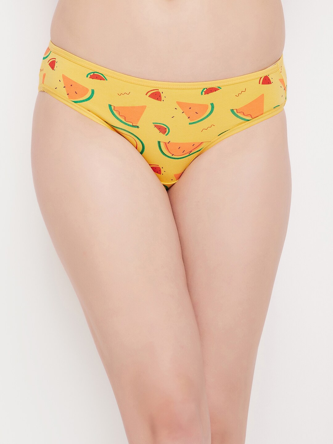 

Clovia Women Tutty Fruity Printed Cotton Bikini Briefs, Yellow