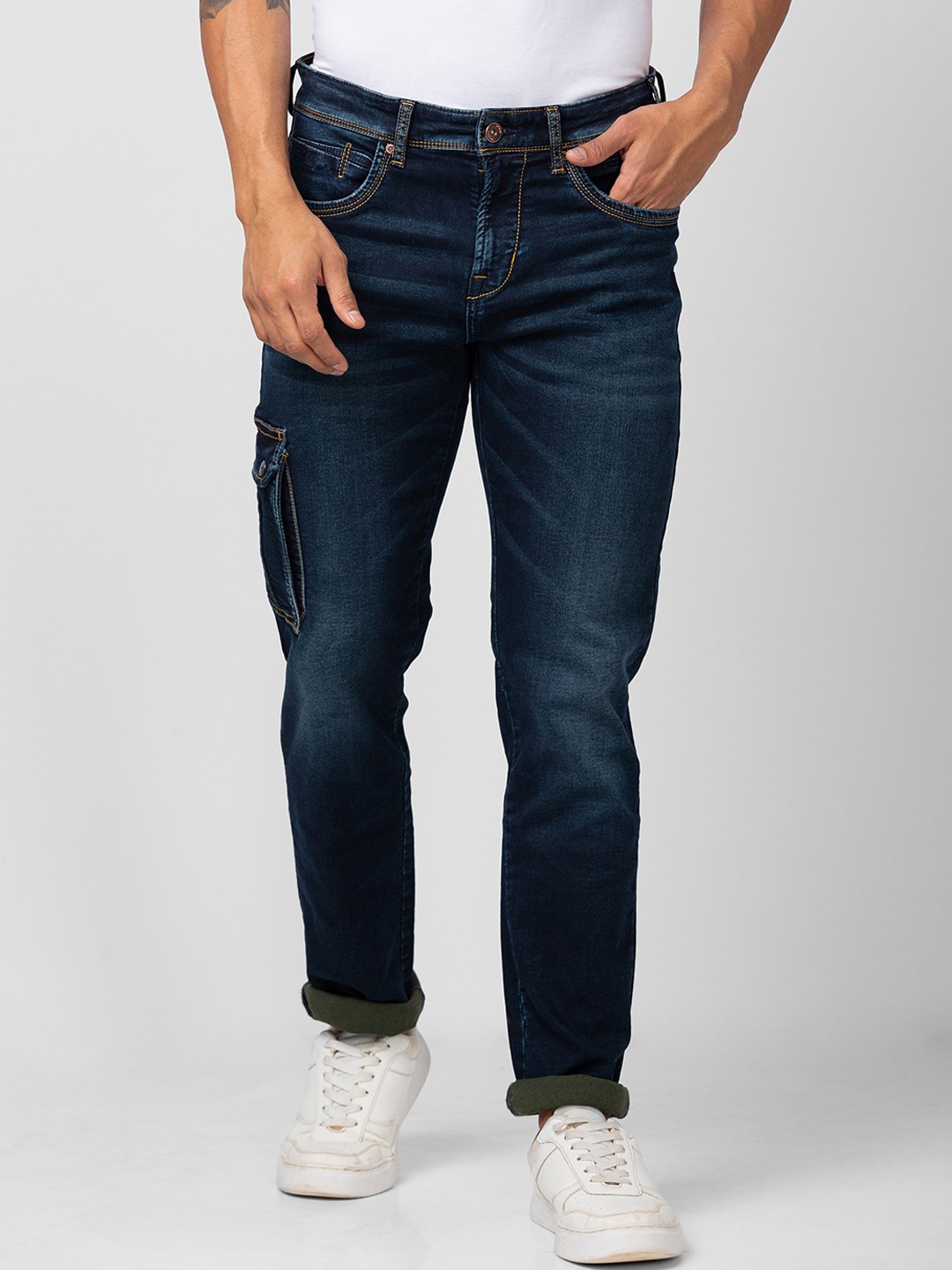 

SPYKAR Men Kano Slim Fit Light Fade Cotton Jeans, Blue