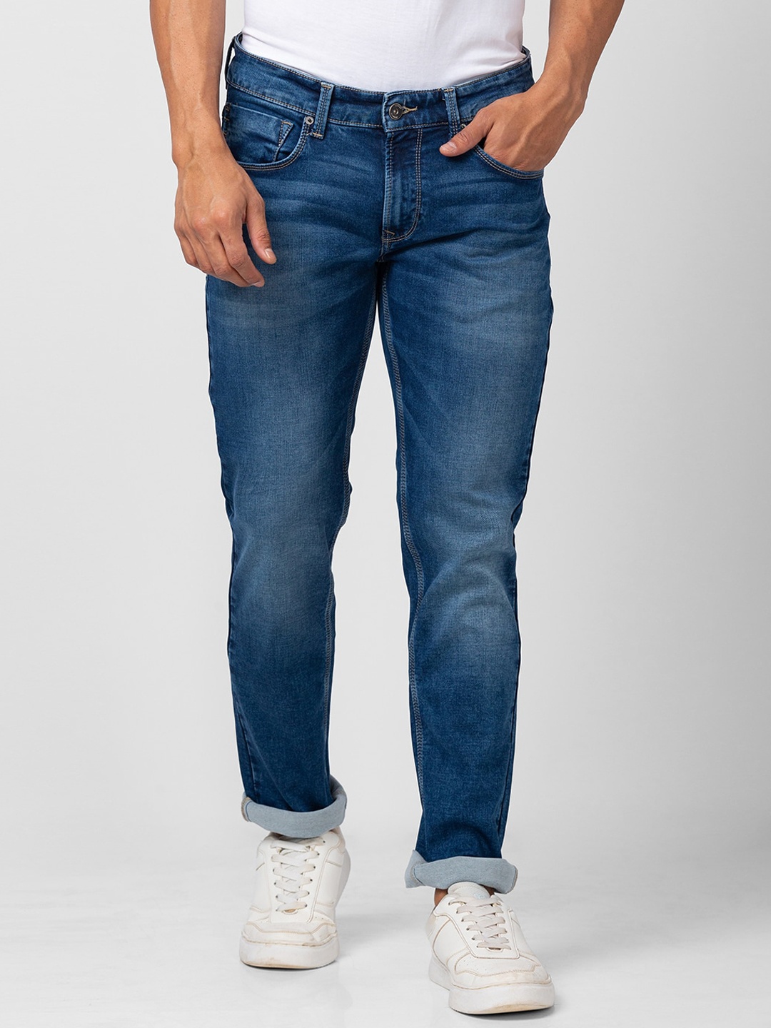 

SPYKAR Men Mid-Rise Heavy Fade Stretchable Cotton Jeans, Blue