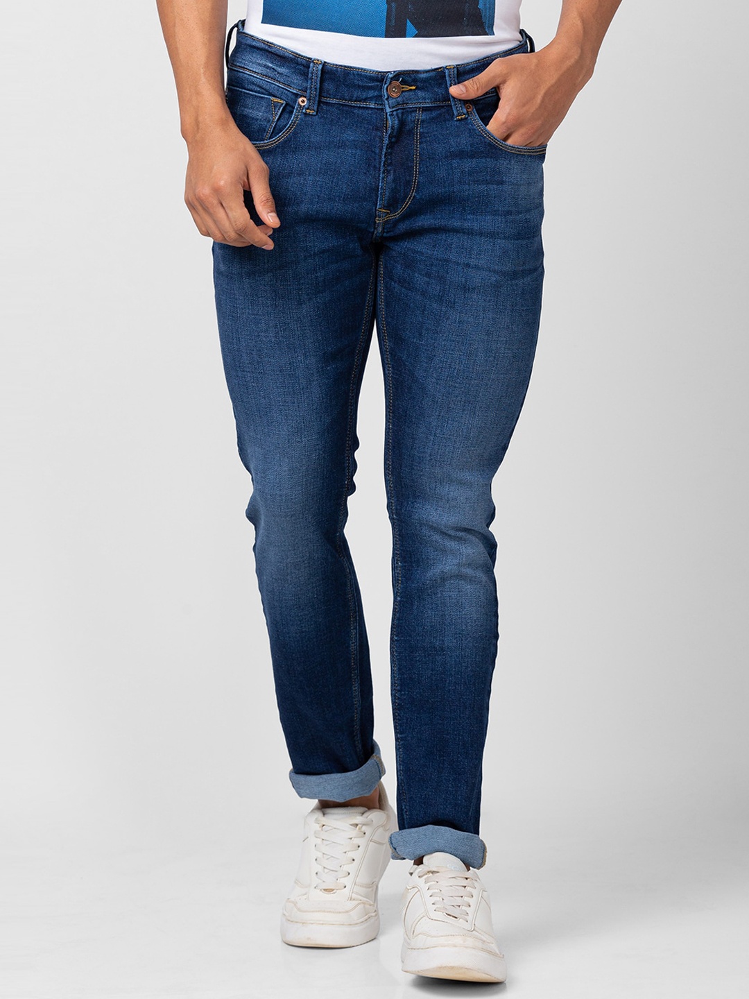 

SPYKAR Men Skinny Fit Low-Rise Light Fade Stretchable Jeans, Blue