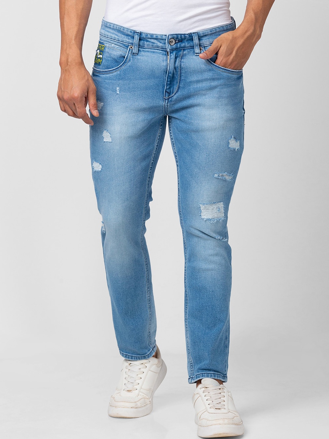 

SPYKAR Men Kano Slim Fit Low Distress Heavy Fade Cotton Jeans, Blue